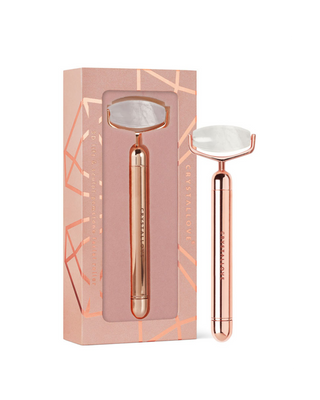 Roller pulsacyjny z kryształu górskiego do masażu twarzy Rose Gold Crystallove - 1