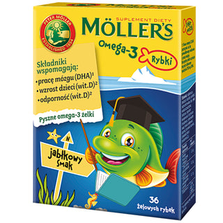 Suplement diety z kwasami Omega-3 Rybki o smaku jabłkowym Moller's 36 żelków - 1